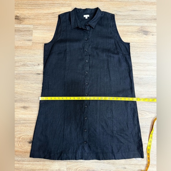 Garnet Hill Classic Linen Shirtdress a-line black button up size 16-18 linen - Picture 8 of 8